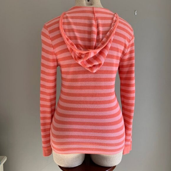 Talbots Striped Scoop Neck Hoodie with Kangaroo Pockets Size Petite Small - Picture 2 of 6
